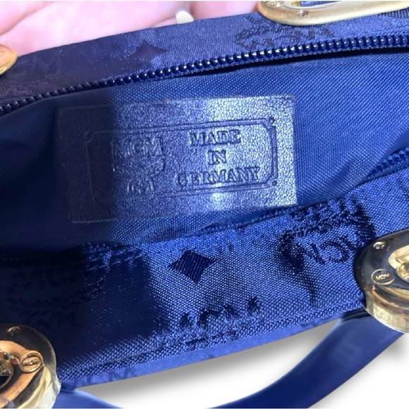 MCM Vintage Blue Jacquard Tote Bag with Gold-Tone Hardware | Made in Germany - Picture 12 of 16